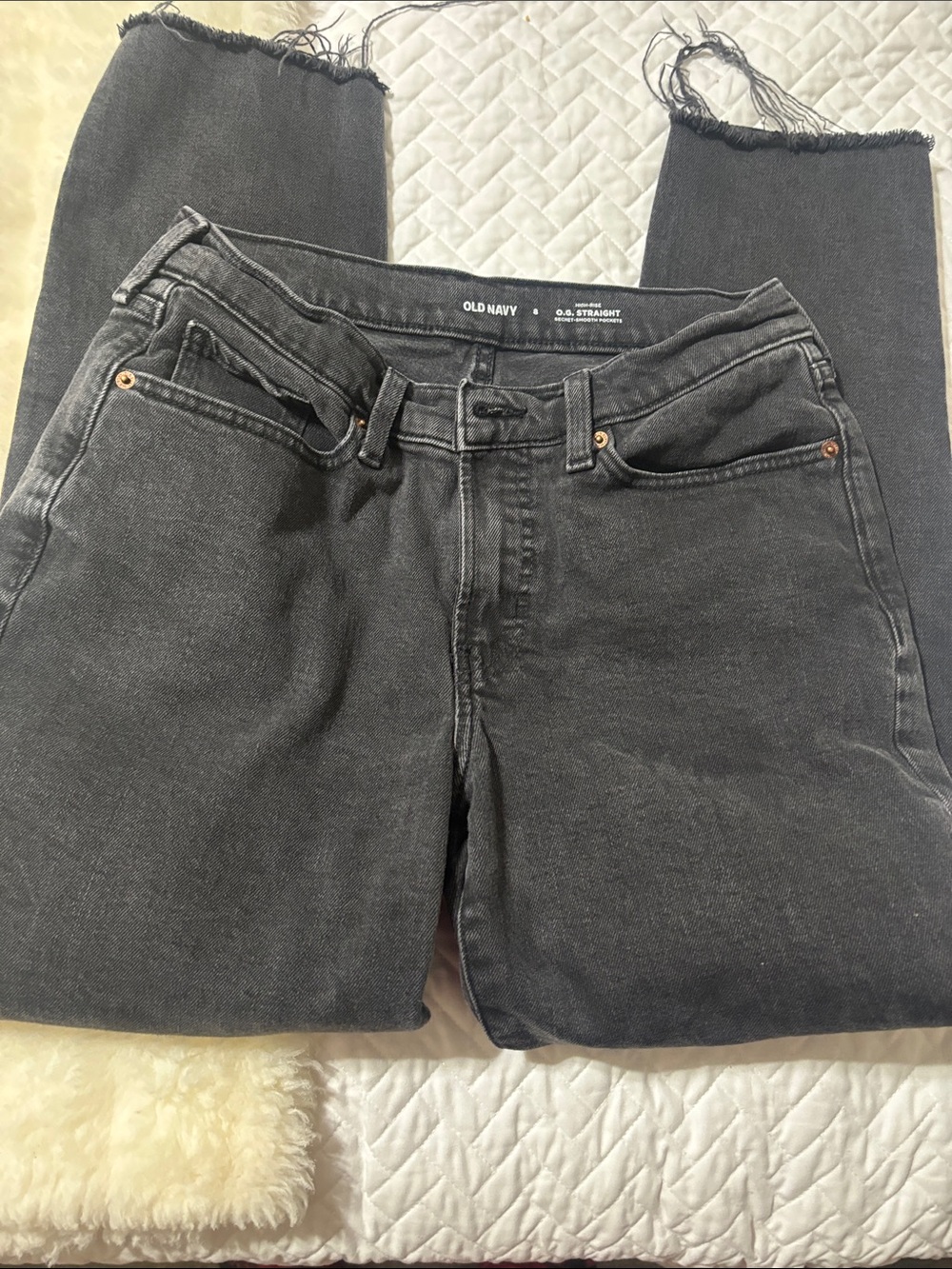 Old Navy Black Frayed Hem Straight-Leg Jeans
